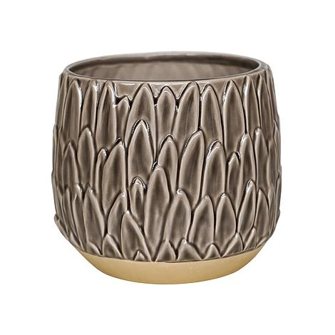Arles Leaf Embossed Mocha Planter H17Cm D18Cm