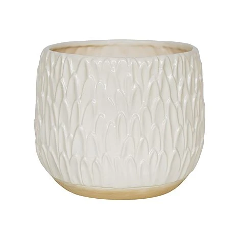 Arles Leaf Embossed White Planter H20Cm W22Cm