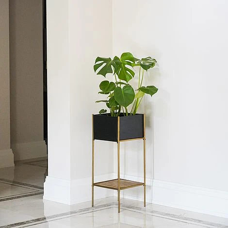 Indoor Kensington Metal Square Planter Stand In Gold H76Cm W30Cm - Image 2