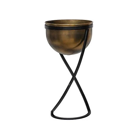 Indoor Kensington Tall Brass Metal Round Planter On Stand H42Cm W20Cm