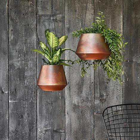 Indoor Soho Aged Copper Hanging Planter With Leather Strap H15Cm D21Cm - Image 2